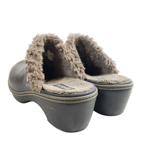 Crocs Womens Size 10 Black Faux Fur Lined Clogs Heeled Slip-On Mules - Picture 4 of 8